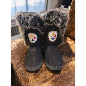 Pittsburgh Steelers Women’s Faux Fur Suede Boots Black Size 7 NFL Team Logo